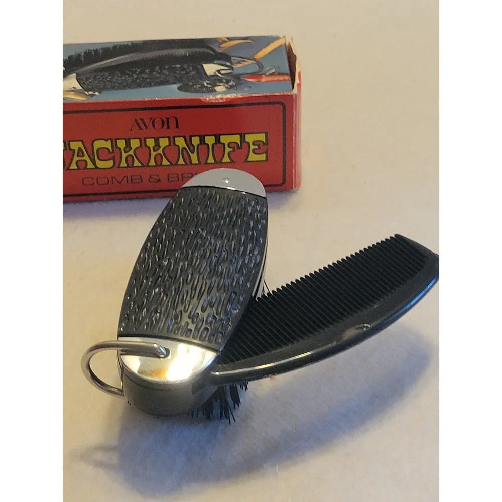 VTG Avon Jackknife Comb & Brush 1970 Collectible Vanity Plastic Set w/ Box